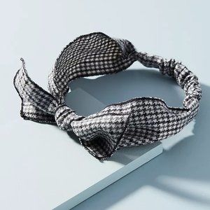 Anthropologie Flannel Bow Headband in Blk +Red
